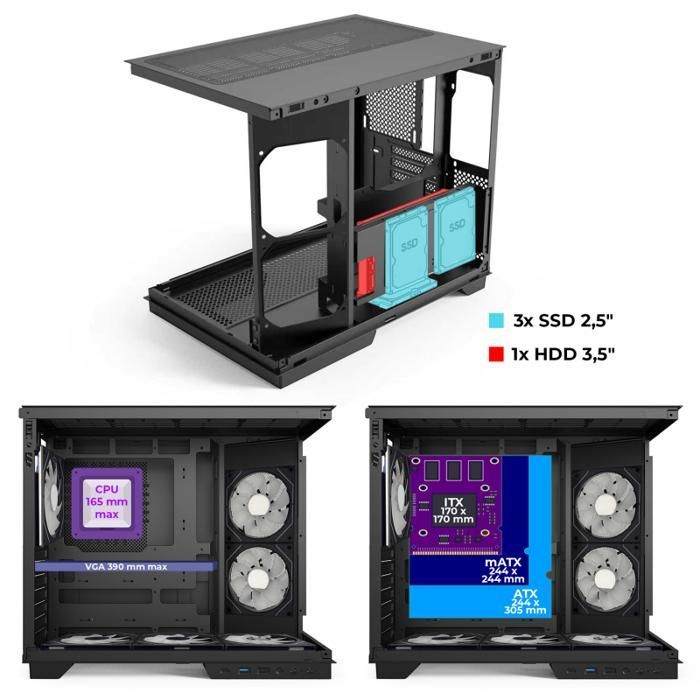 Gaming PC Case - SPIRIT OF GAMER - VIPER CRX DARK - LCD Screen - ARGB Cooling - Tempered Glass Design