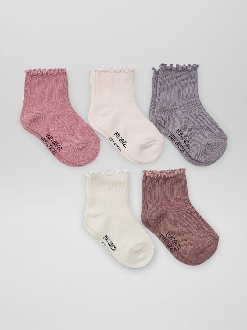 Set van 5 paar sokken met ruches - ROZE