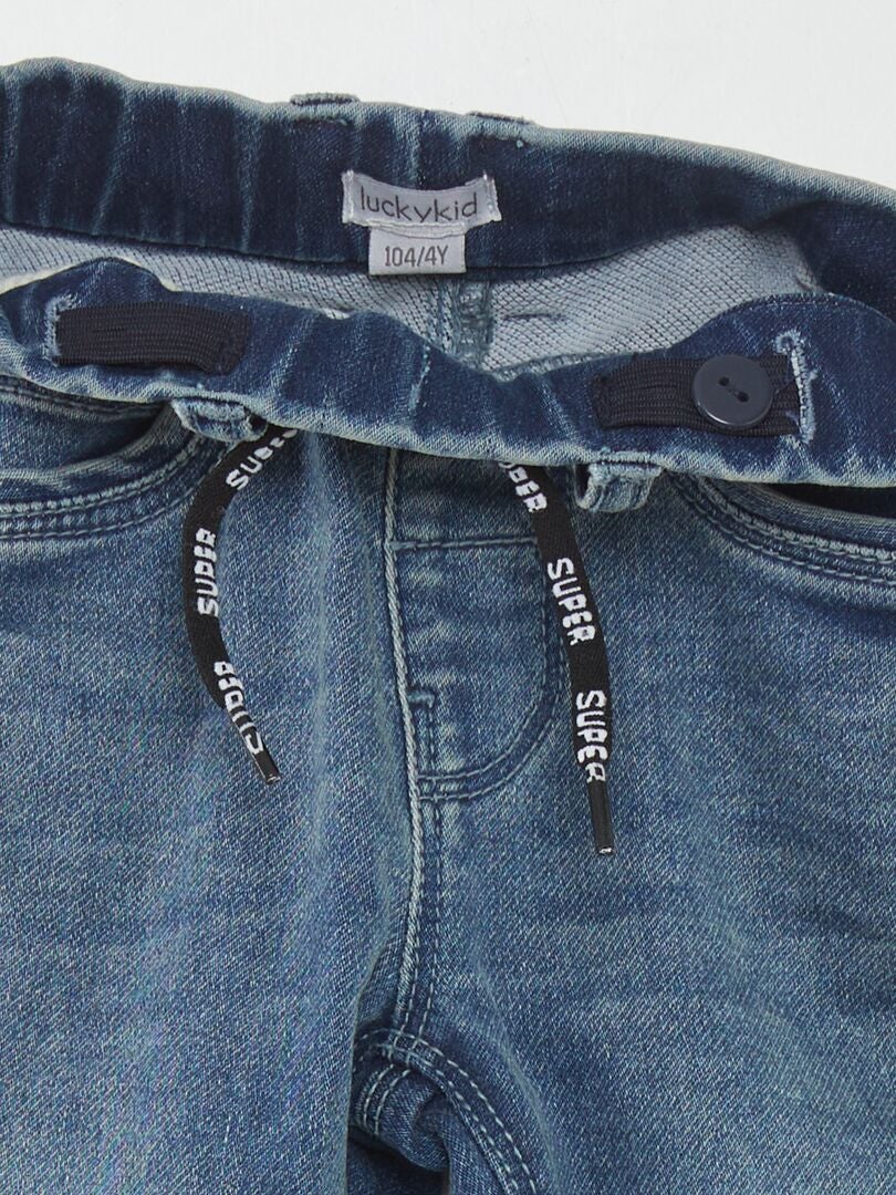 Calça jeans com cintura elástica e cordão - azul