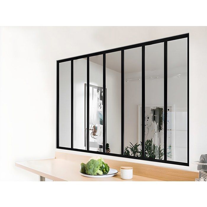 Powder-coated aluminum workshop-style glass roof - 210x130 cm - Black - BAYVIEW