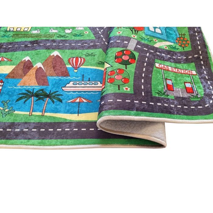 Car Track Play Mat - Mani Textile - Village - Washable and Non-Slip - 80x150 cm