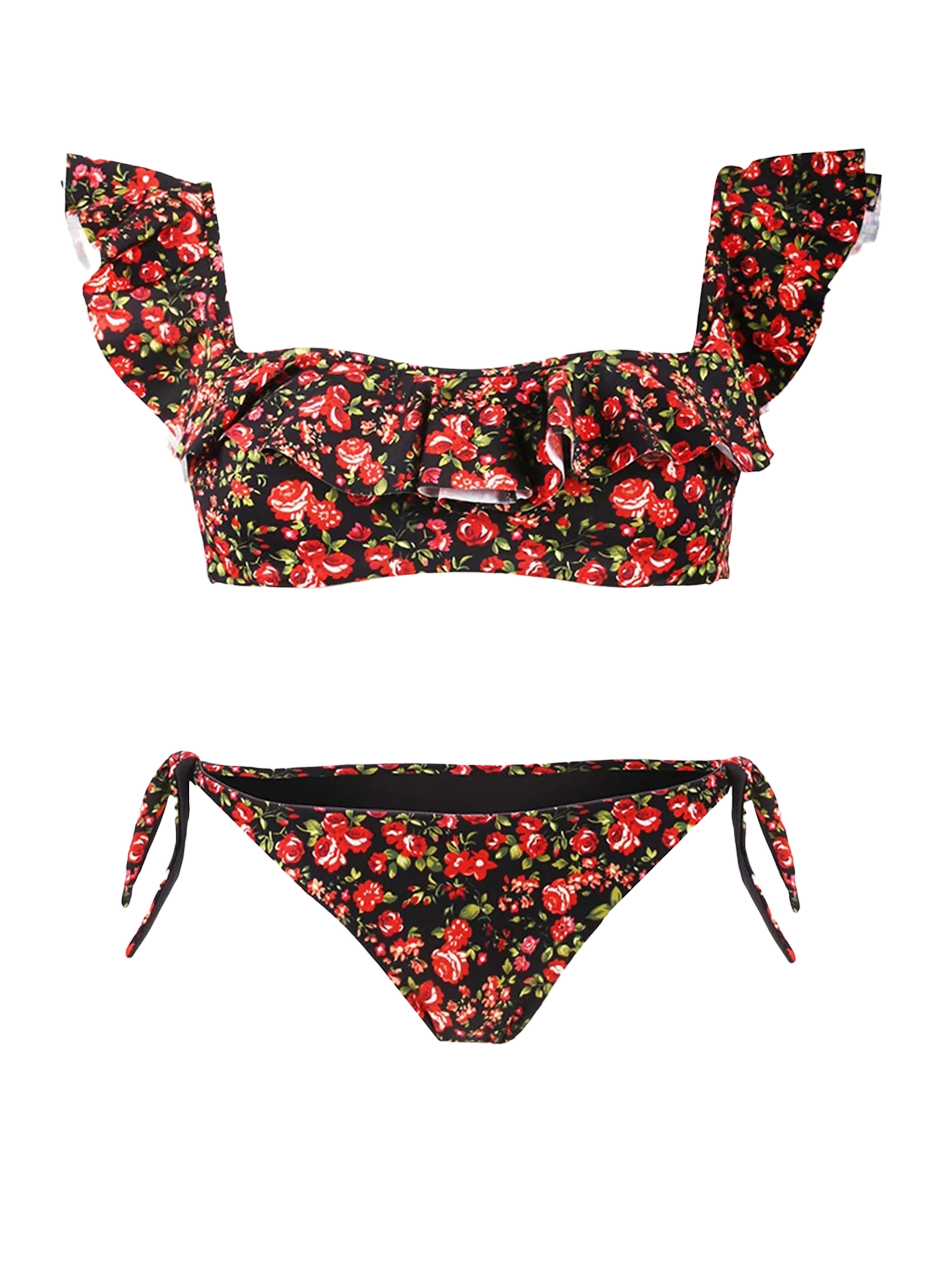 Bandeau bikini met ruches en bloemenprint