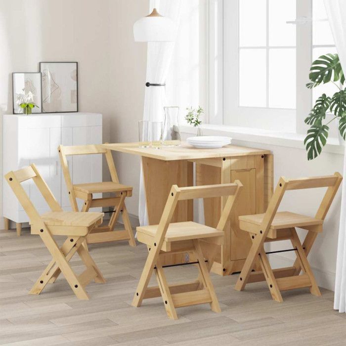 Sillas de comedor plegables Corona, juego de 4, madera maciza de pino.