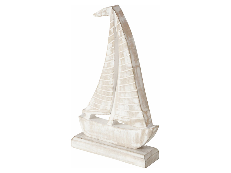 Dekoracja stojąca drewniana Boat 30 cm biała
