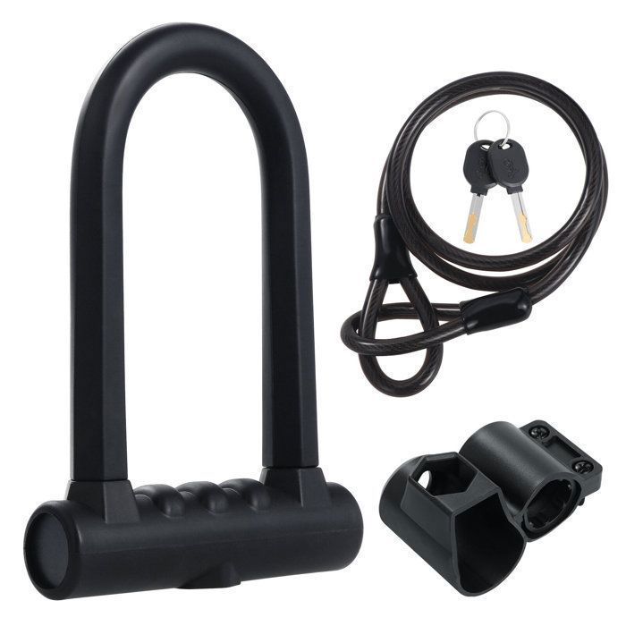 U-Lock for Bicycles and Electric Scooters, Alloy Steel Bike Lock, Motorcycle Lock with 125cm Flexible Steel Cable, Black