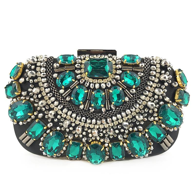 Portafoglio da sera in cristallo, bracciale in metallo, pochette da sposa con perline argentate.