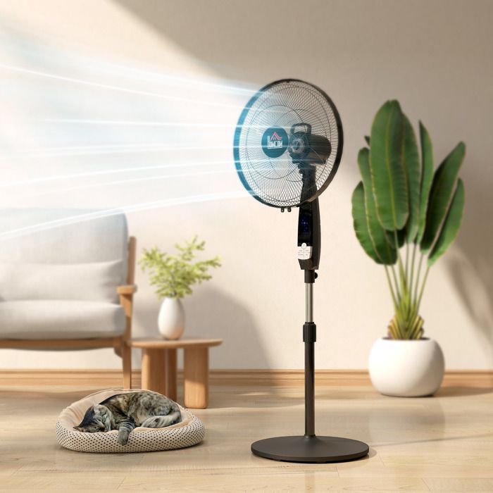 Ventilador de pedestal potente - HOMCOM - altura regulable - mando a distancia, 3 velocidades, oscilación y temporizador - negro