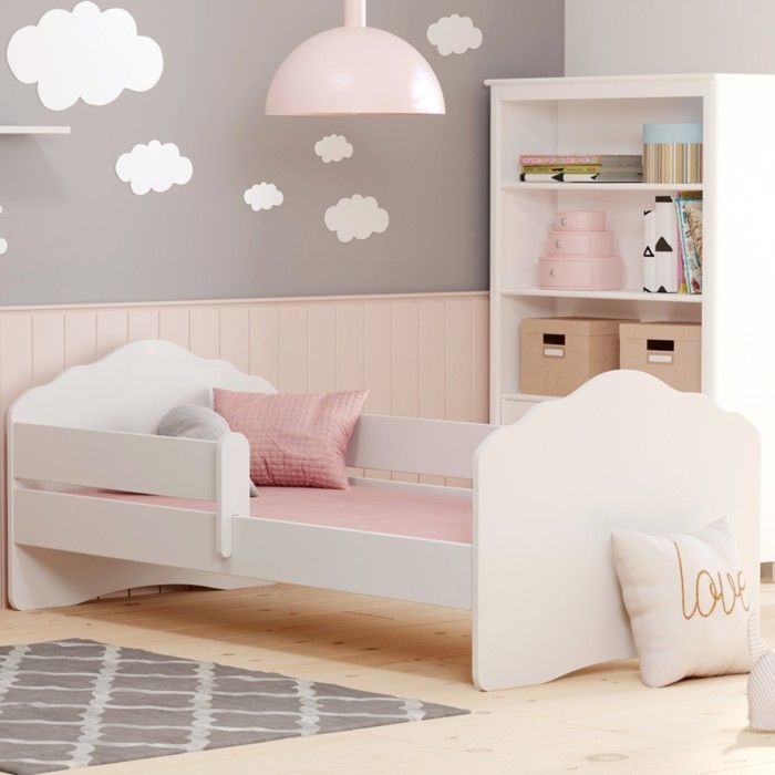 Cama infantil FALA para niña con somier de láminas y colchón - 140 x 70 cm - Blanca