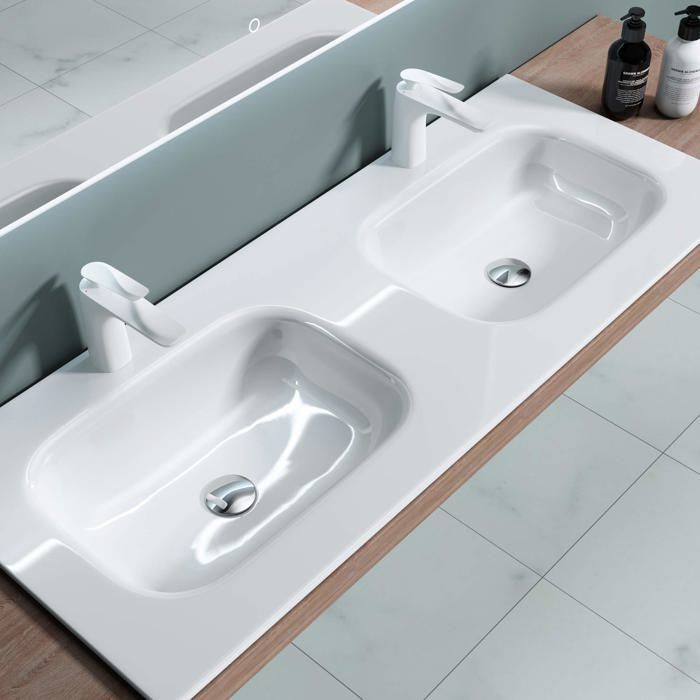Lavatório branco de 120 cm, modelo Colossum04, dimensões: 120 x 48 x 14 cm.
