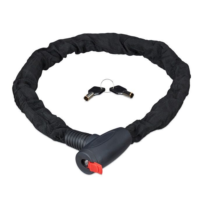 Candado Relaxdays para bicicleta, candado, cadena antirrobo, motocicleta, 100 cm de largo, motocicleta, 2 llaves, negro