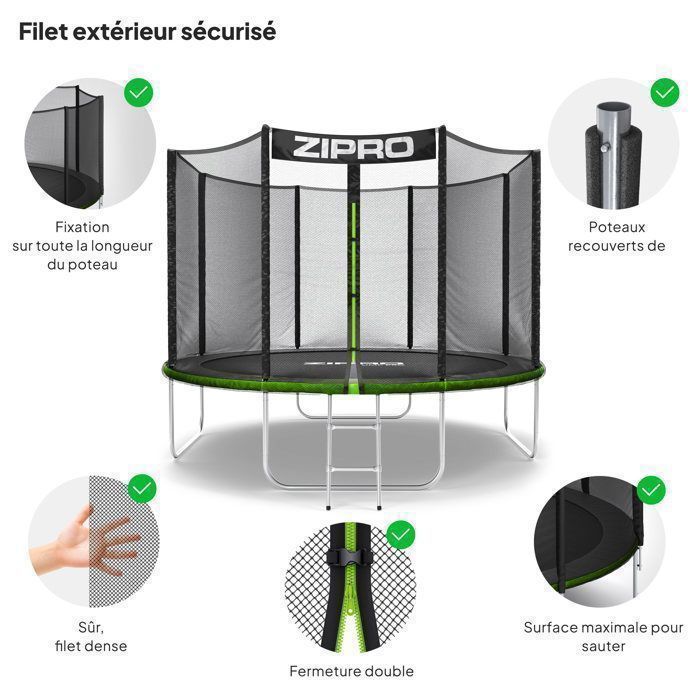 Garden Trampoline - ZIPRO - JumpPro OUT - 10 FT Ø 312 cm - Load Capacity 150 kg - Safety Net