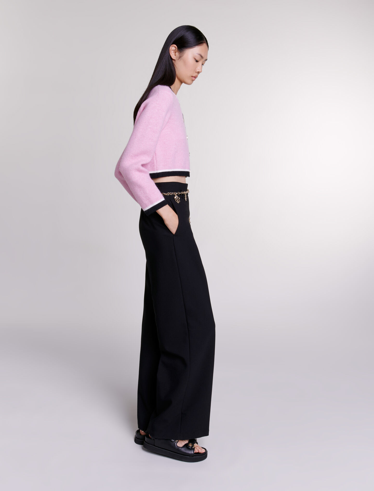 Cardigan scurt tricotat - Roz/negru