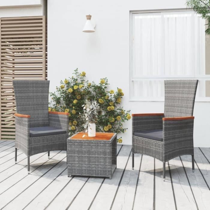vidaXL Ensemble de salon de jardin 3 pcs gris poly rotin et acacia 3157652