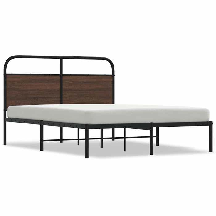 Stalen bedframe - vidaXL - 120x190 cm - Bruin eiken - Hoofdbord - Lattenbodem - 196x125x100 cm