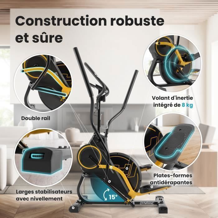 Hop-Sport HS-450B Dynamische 2-in-1 crosstrainer en stepper, 8 kg vliegwiel, 8 niveaus magnetische weerstand, max. 120 kg, geel