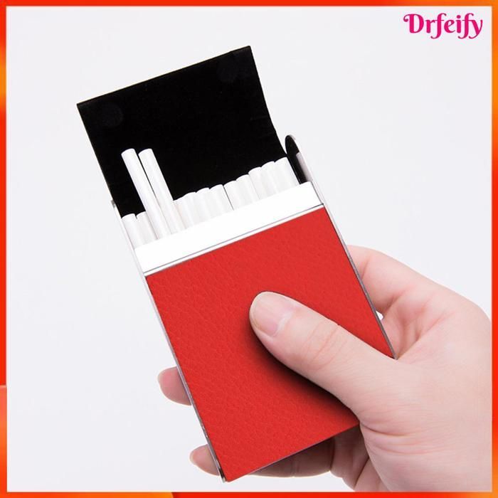 Estuche para cigarrillos Akozon para mujer, de acero inoxidable, con capacidad para 20 cigarrillos (negro). Unidad de almacenamiento negra y roja.