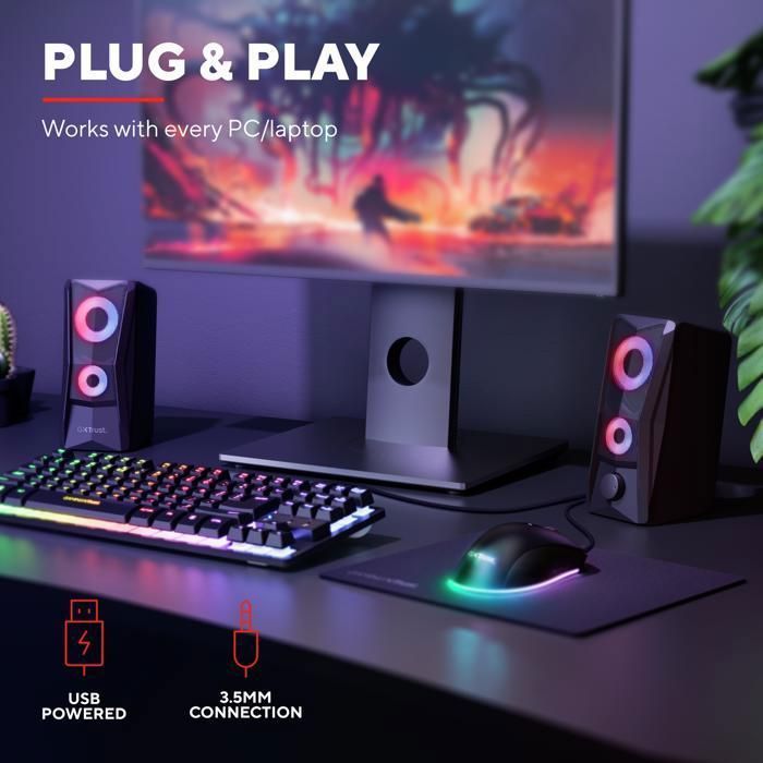 Altavoces PC Gamer 2.0 - TRUST - GXT 606B Javv - 12W - Iluminación LED RGB - Conexión USB Plug & Play