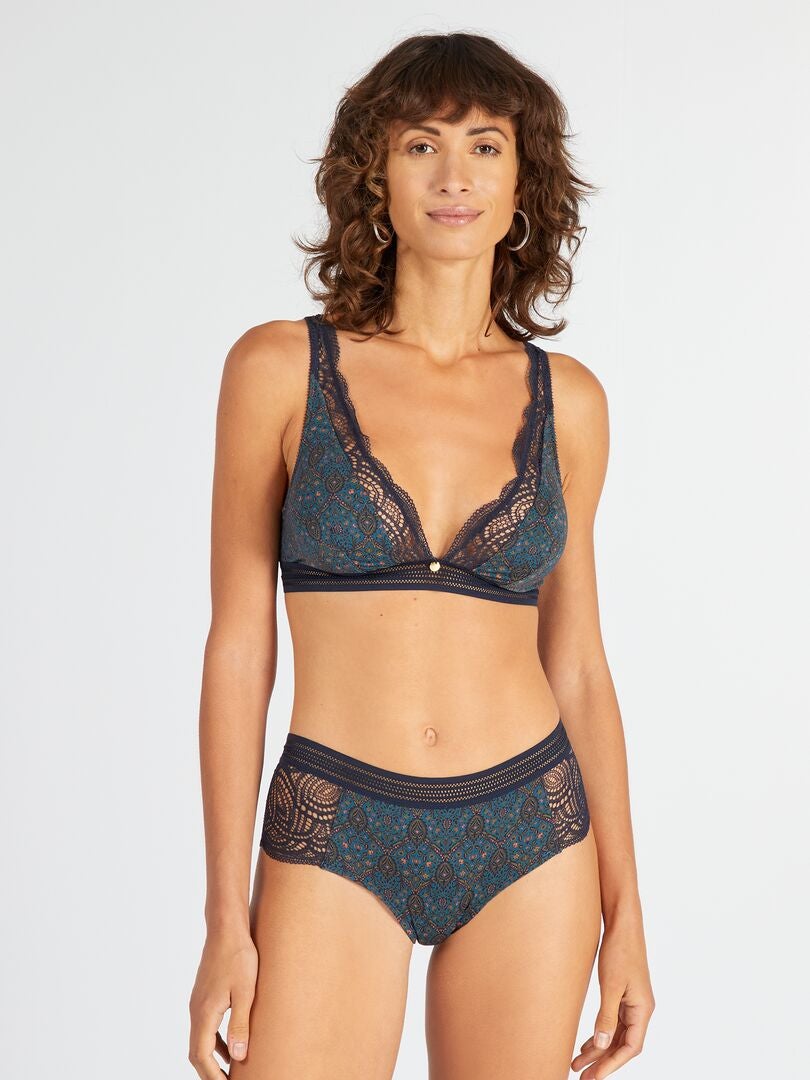 Culottes de microfibra y encaje - AZUL