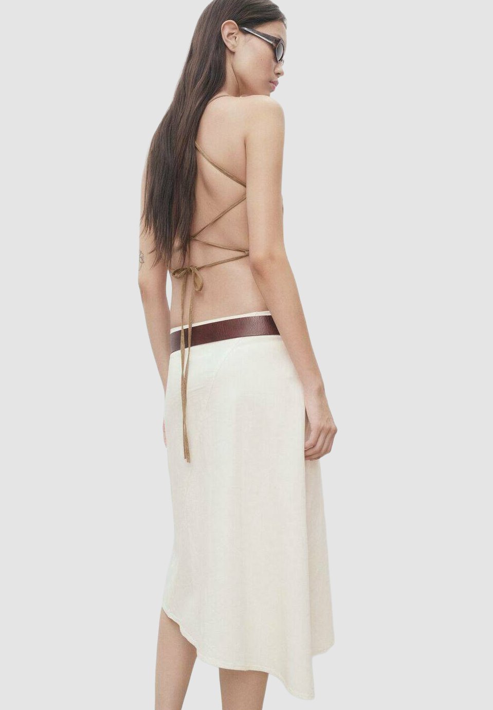 Mango ASYMMETRICAL MIDI - Fustă în linie A - alb-gălbui