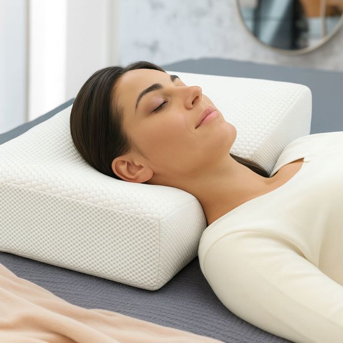 Almohada antiarrugas y antienvejecimiento Inphysio, almohada cervical ergonómica de espuma viscoelástica, adecuada para quienes duermen de lado o boca arriba, 65 x 41 x 11 cm.