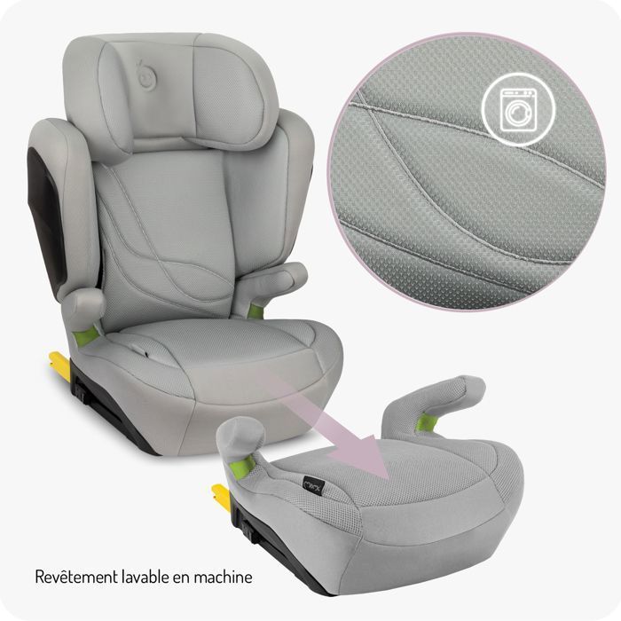 Seggiolino auto MoMi MEI - I-SIZE 100-150 cm - Gruppo 2/3 - ISOFIX - Schienale regolabile in 9 posizioni - Fino a 36 kg - Grigio