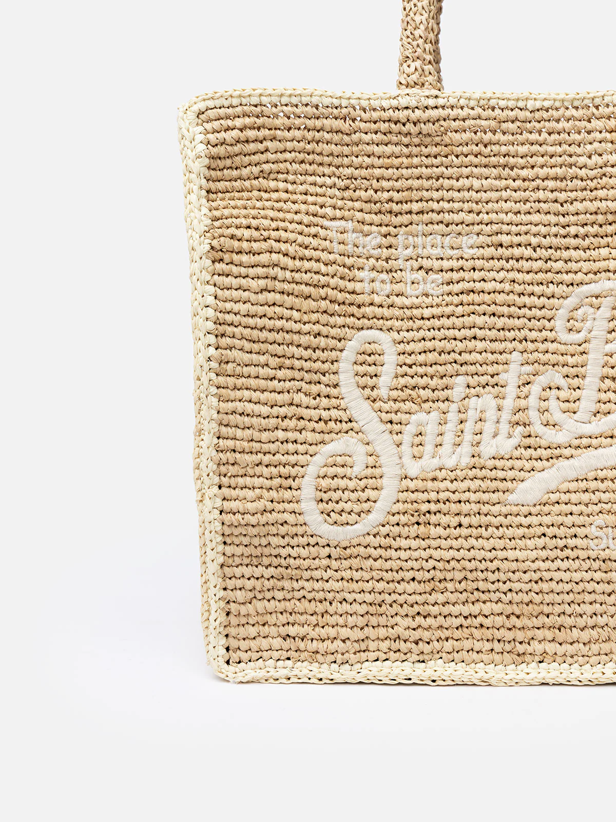 Colette Raffia Håndtaske - Naturbeige med Saint Barth Logo Broderi og Lynlåslomme | MC2 Saint Barth