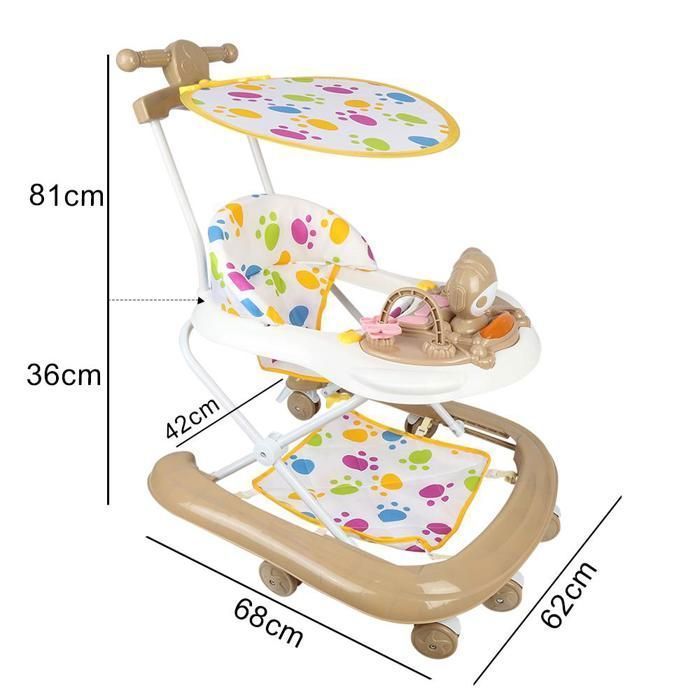 Girello 4 in 1 per bambini - XUANYU - + Impara a camminare + 2 giochi in 1 - Con musica - Antiribaltamento + Regolabile - Marrone