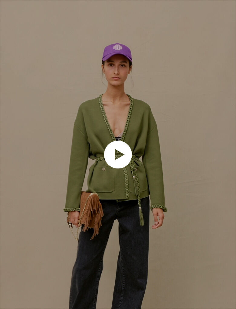 Vest met gevlochten randen - Khaki