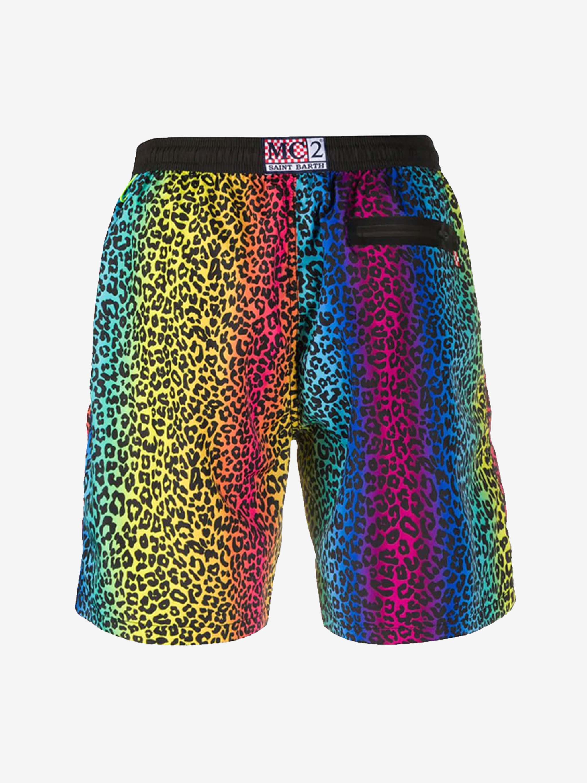 Costume da bagno con zip in tessuto leggero stampa animalier arcobalen
