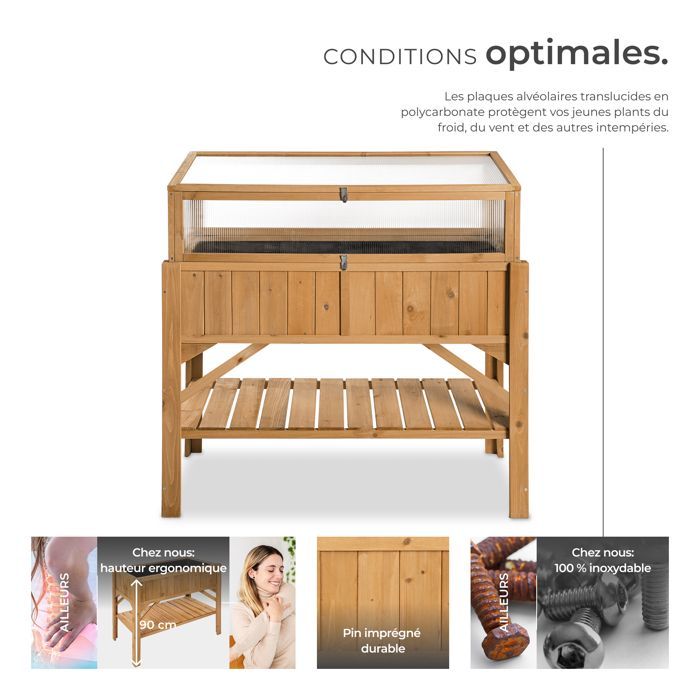 Raised garden bed - TECTAKE - Sturdy raised planter with removable wooden frame 119 x 57 x 90 cm - Brown