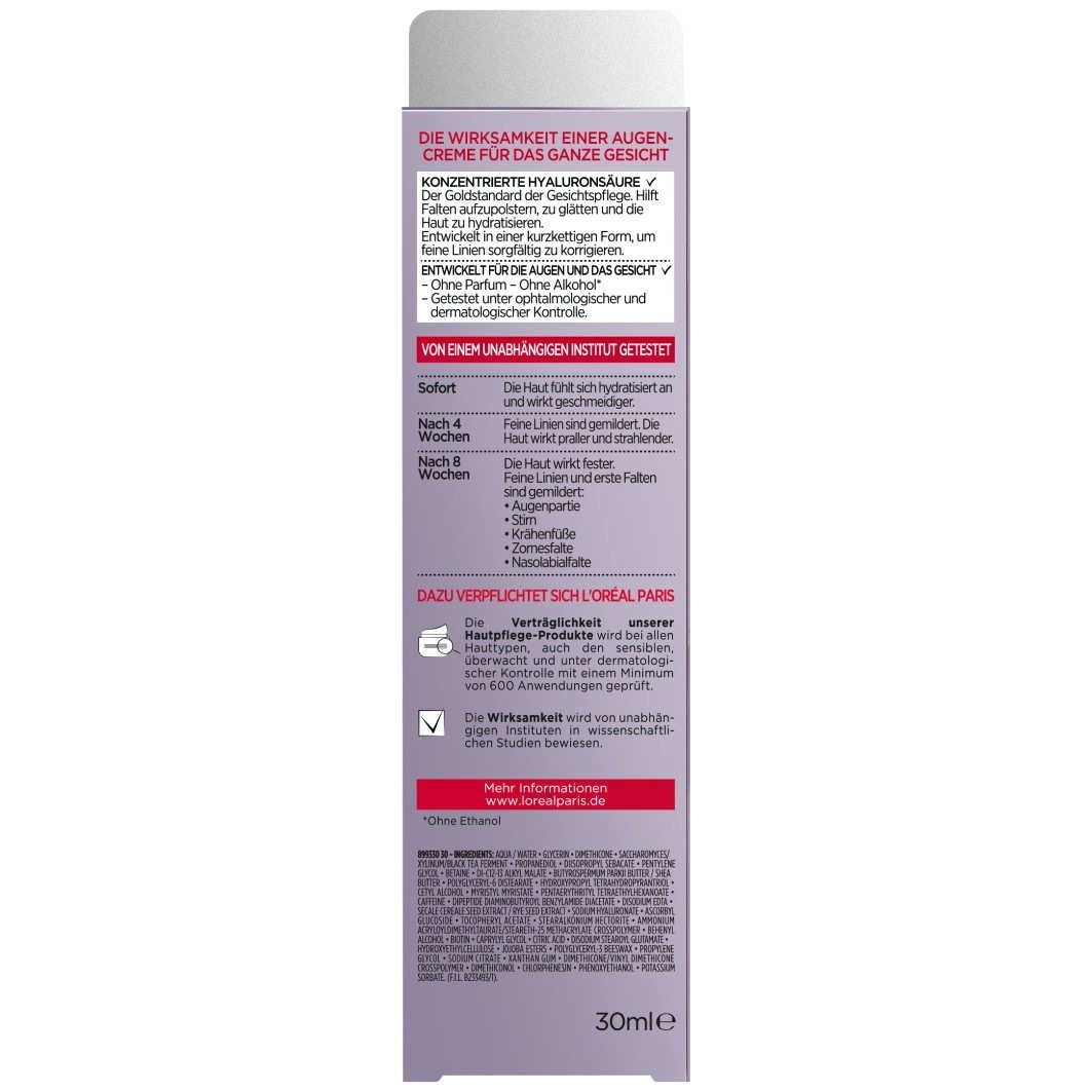 L'Oréal Paris Revitalift Creme para Olhos Antienvelhecimento com Ácido Hialurônico para o Rosto – 30 ml