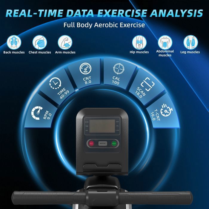 Máquina de remo de interior - Remo magnético BIGZZIA - 16 niveles de resistencia - Pantalla LCD - Capacidad de 150 kg - Robusta y estable - Negra