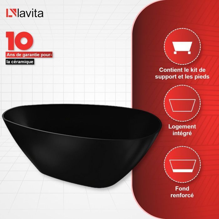 LAVITA Pietra Black Mat freestanding bathtub 150x70x64cm composite | Rectangular bathtubs | Modern | 262 L | Matte black
