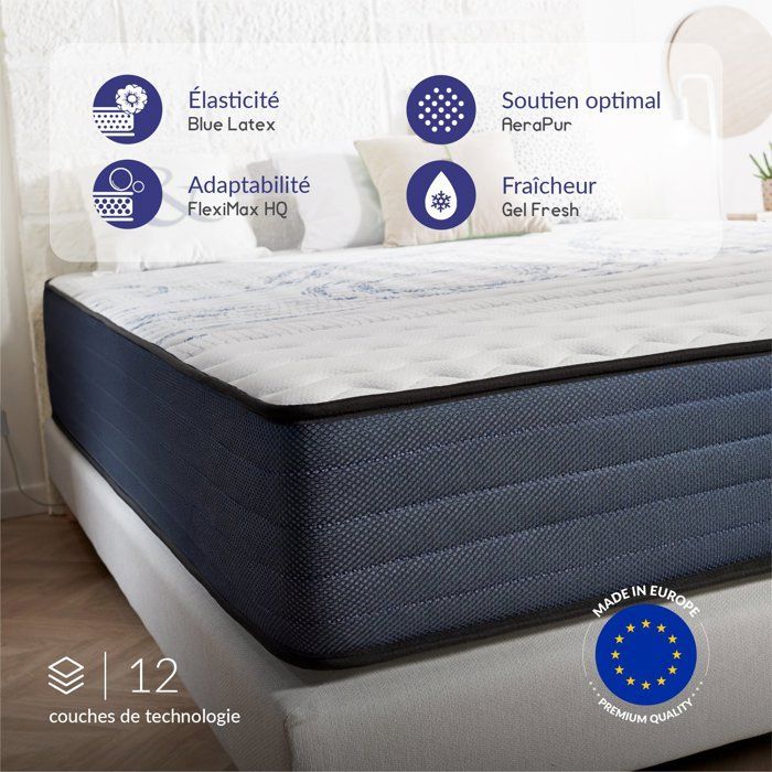 Colchão Dream Komfort 180x200 cm - Tecnologia Blue Latex e Espuma Viscoelástica HR - Reversível - 7 Zonas - 30 cm de Espessura