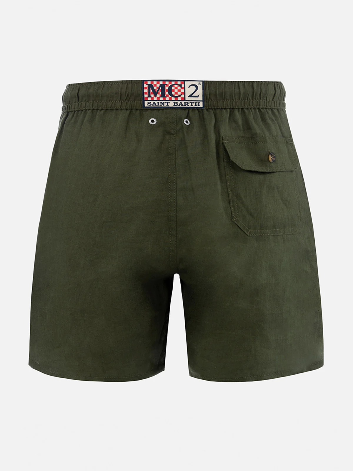 Costume da bagno da uomo di media lunghezza in lino verde militare Gus