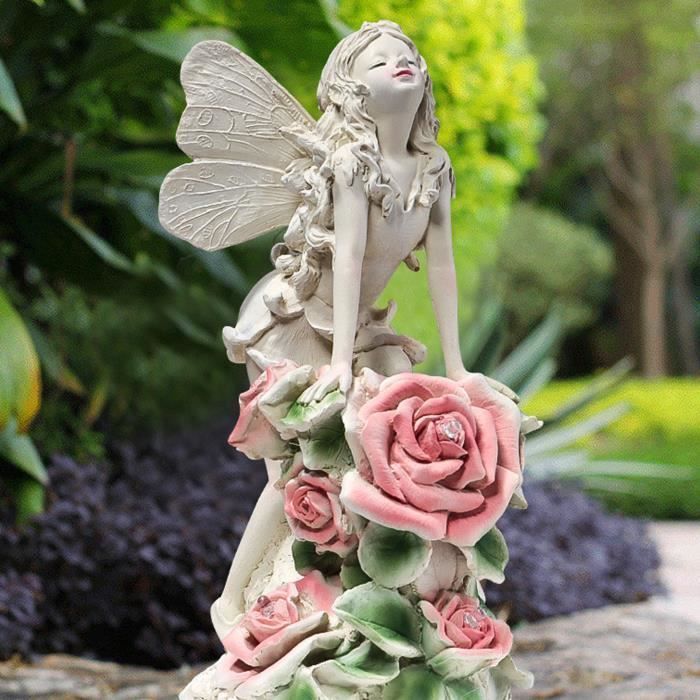 Decorazione da giardino - ROKOO - Statuetta di fata con luce solare in resina - Oro - 12,5*14,5*26,2 cm