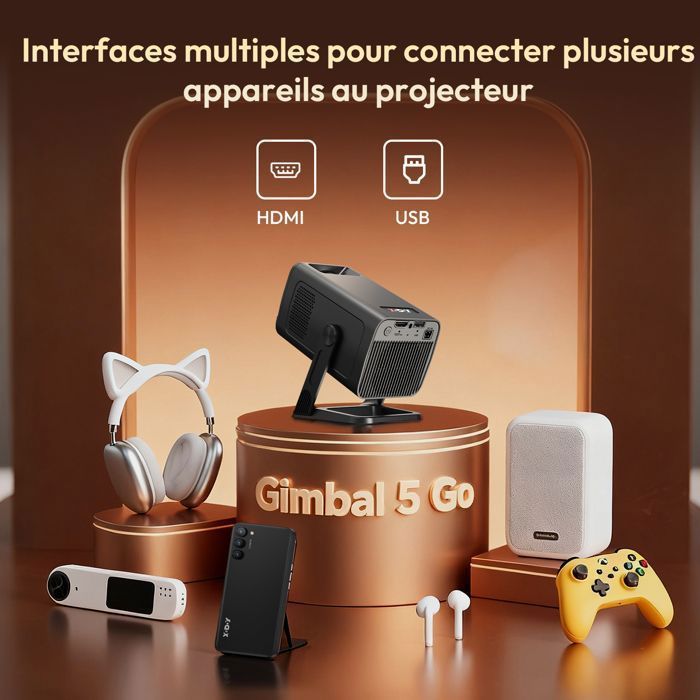 Mini projetor de vídeo portátil, compatível com 4K e 1080p, Android 14, Wi-Fi e Bluetooth 5.4 - 300 ANSI - Correção automática de keystone.