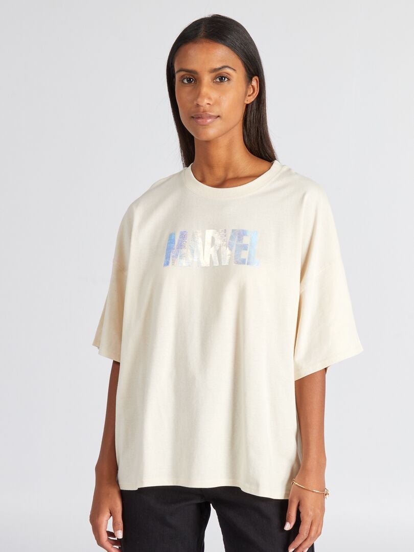 Camiseta oversized 'Marvel' - bege
