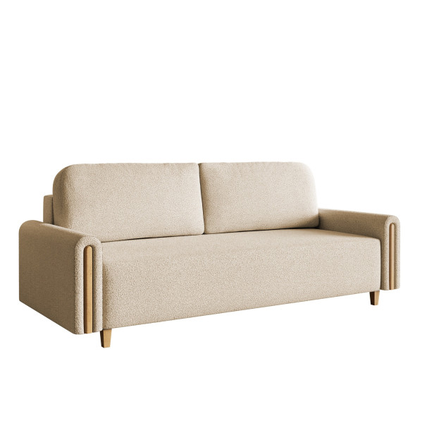 Sofa MODERN z funkcją spania - jasny beż  drewno buk
