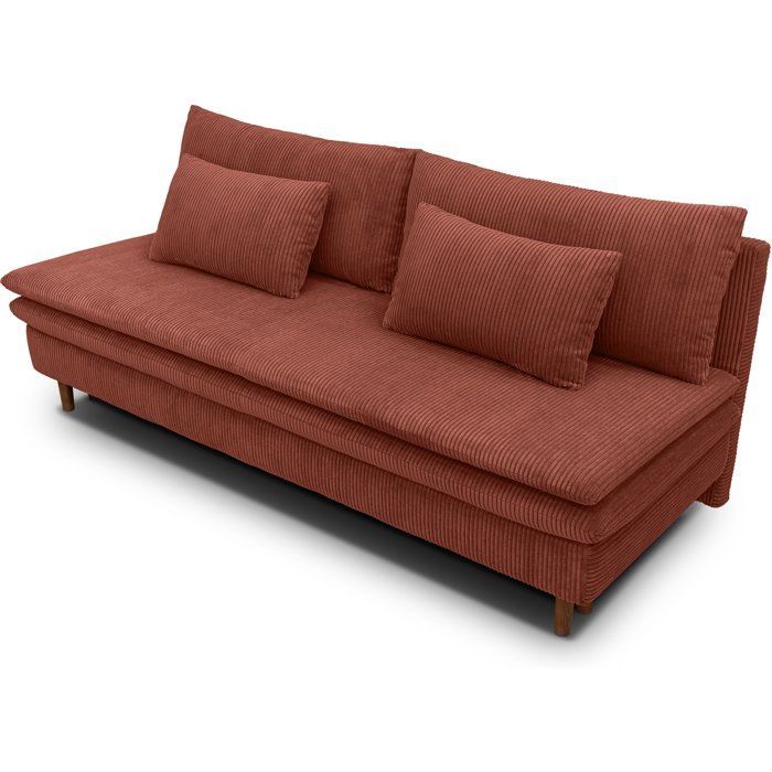 Sofá convertible de 3 plazas - MASSA - Tejido de pana color terracota - Patas de madera maciza - Ancho 195 x Alto 82 x Profundidad 86 cm