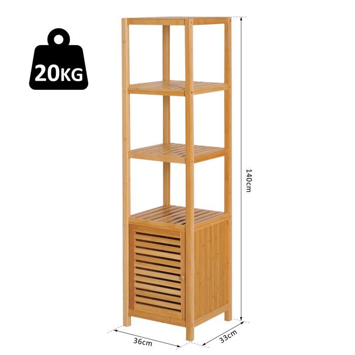 Badezimmer-Regalsäule – HOMCOM – 2 Ablagen, 4 Ebenen – Bambus – 36 x 33 x 140 cm – Natur
