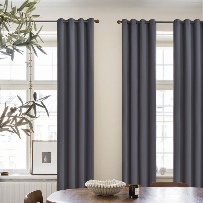 Rideau Occultants 140x240cm TOPFINEL à Oeillets Thermique Isolant AntiFroid Décoratif Chambre AntiBruit 2 Panneaux Gris Anthracite