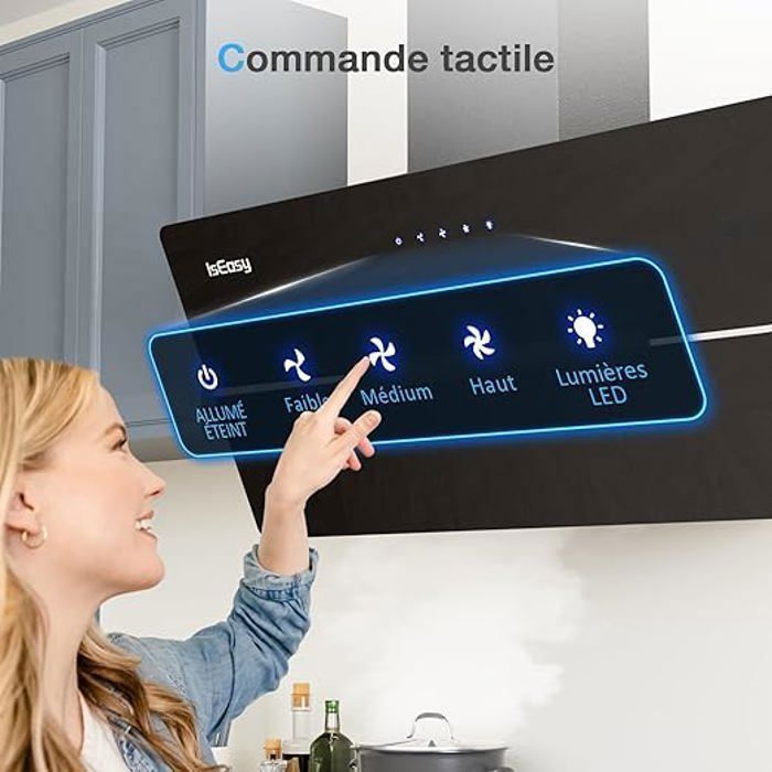 ISEASY 90cm afzuigkap - Zwart roestvrij staal - 524 m³/u - 3 snelheden