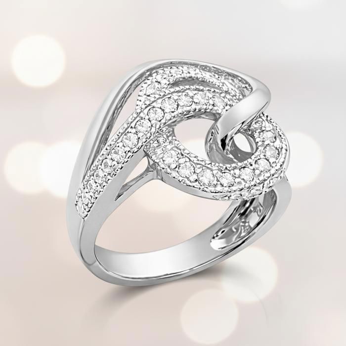 Anello da donna in argento sterling 925 rodiato – Design intrecciato con zirconi cubici – Gioiello elegante e moderno – Punzonato – Idea regalo