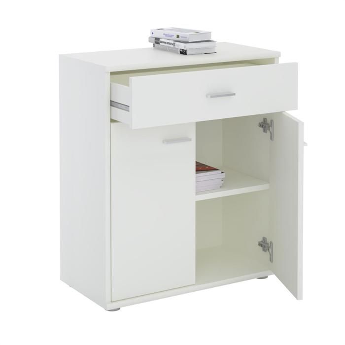 Aparador MONACO, cómoda/mueble de almacenamiento con 1 cajón y 2 puertas, en melamina blanca.