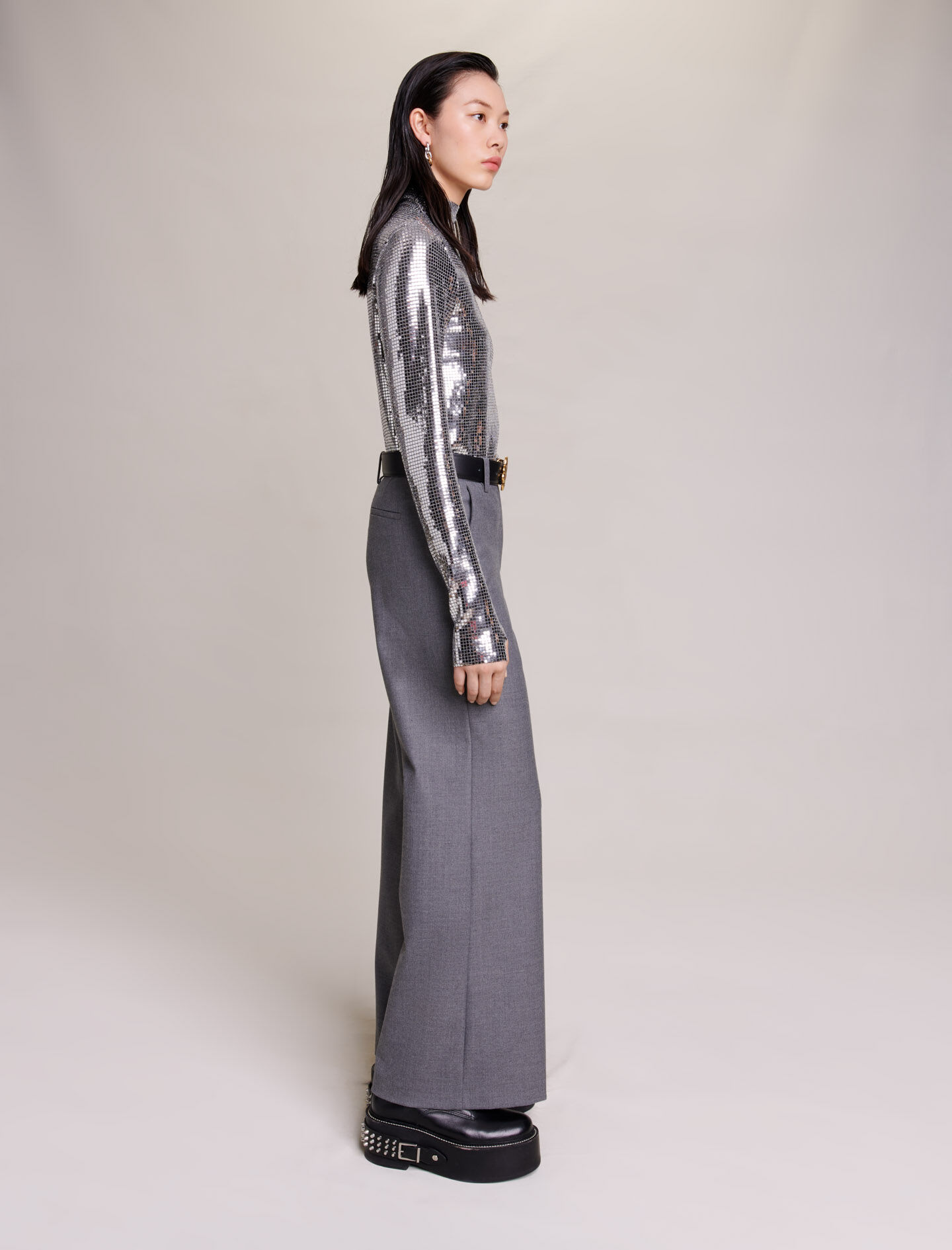 Broek met wijde pijpen - Grijs