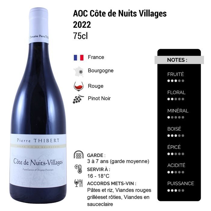 Domaine Pierre Thibert Côte de Nuits Villages 2022 - Vin Rouge de Bourgogne (3x75cl)