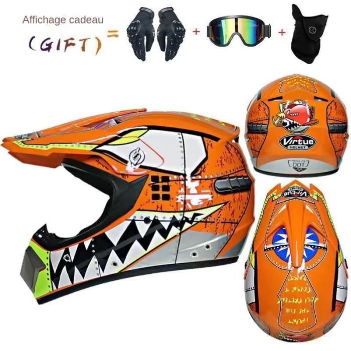 Casco integral de motocross para motocross, motocross y ciclismo de montaña, con visera, gafas y guantes de moto. Naranja.