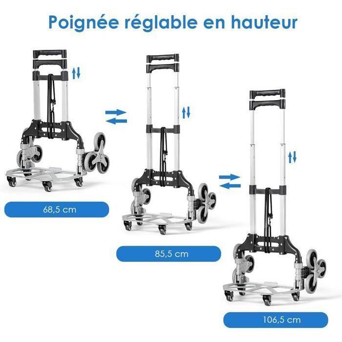 Carretilla plegable de aluminio COSTWAY - Altura ajustable - 80 kg - 10 ruedas flexibles - Mango telescópico - Cuerda elástica