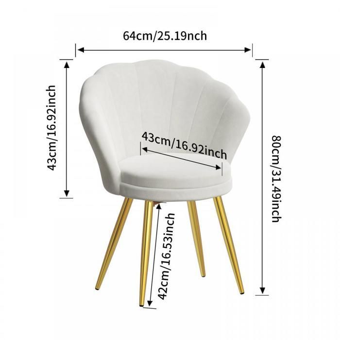 Set of 1 Modern Velvet Dining Chair - MENGDA - With Backrest - Metal Legs - Maximum Capacity 200kg - White